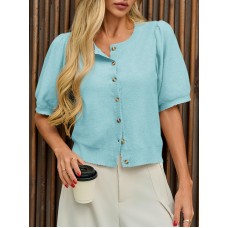 Women's Puff Sleeve Short Sleeve Cardigan