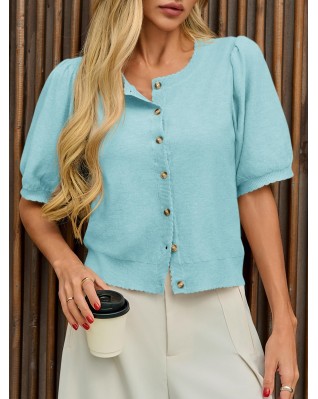 Women's Puff Sleeve Short Sleeve Cardigan
