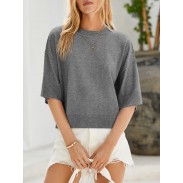 Women's Short Sleeve Dark Gray Sweater