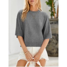 Women's Short Sleeve Dark Gray Sweater