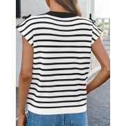 Women's Striped Bow Top Cap Sleeves