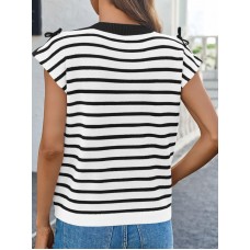 Women's Striped Bow Top Cap Sleeves
