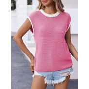Women's Summer Cap Sleeve Knit Bright Pink Top