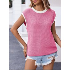 Women's Summer Cap Sleeve Knit Bright Pink Top