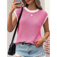 Women's Summer Cap Sleeve Knit Bright Pink Top