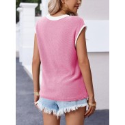 Women's Summer Cap Sleeve Knit Bright Pink Top