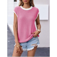 Women's Summer Cap Sleeve Knit Bright Pink Top