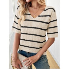 Women's Summer Short Sleeve Beige Sweater