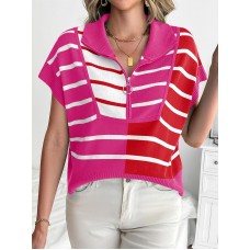 Women's Sweater Summer Bright Pink Short Sleeve
