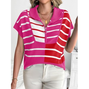 Women's Sweater Summer Bright Pink Short Sleeve