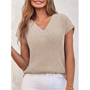Women's V-neck short-sleeved sweater