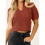 Women's puff sleeve short sleeve sweater