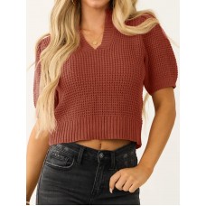 Women's puff sleeve short sleeve sweater