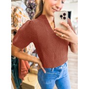 Women's puff sleeve short sleeve sweater