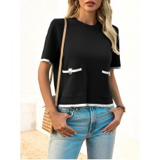 Women's short-sleeved black sweater