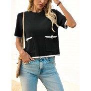 Women's short-sleeved black sweater