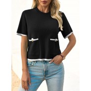 Women's short-sleeved black sweater