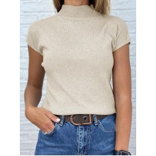 Women's short-sleeved khaki sweater