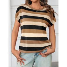 Women's striped khaki short-sleeved