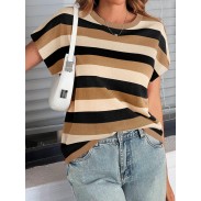 Women's striped khaki short-sleeved