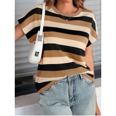 Women's striped khaki short-sleeved