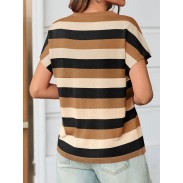Women's striped khaki short-sleeved