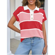 Women's striped short-sleeved sweater